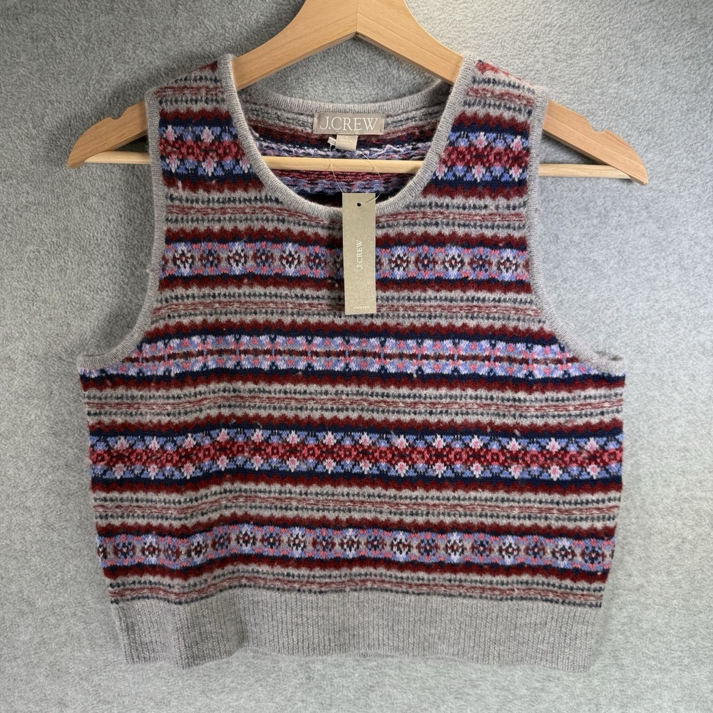 J.Crew Womens Fair Isle Sweater Shell Size Small‎ in Boiled Wool Blend HTHR GREY